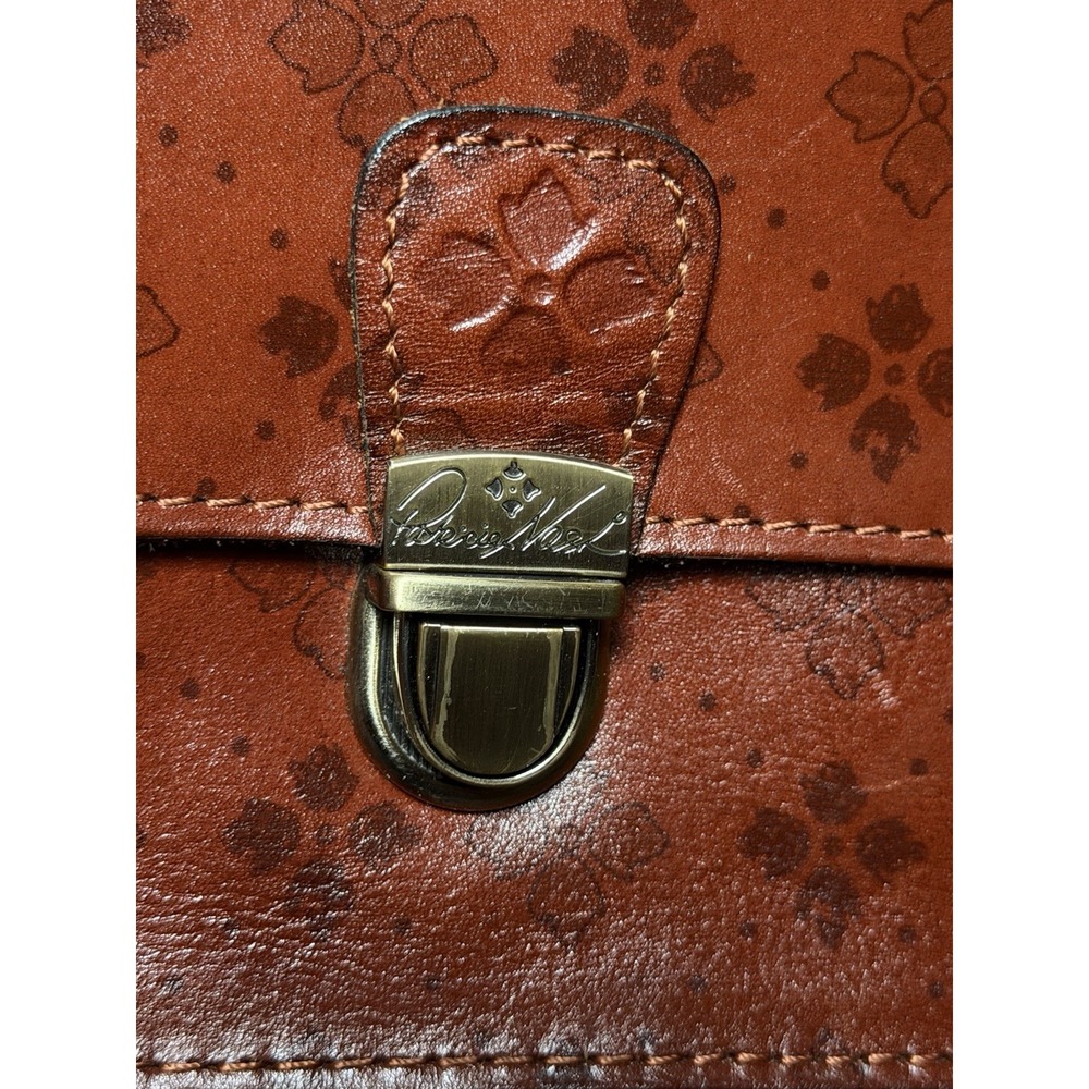 Patricia Nash Signature Floret Brown Leather Crossbody Bag PushLock Floral Purse - Picture 13 of 16